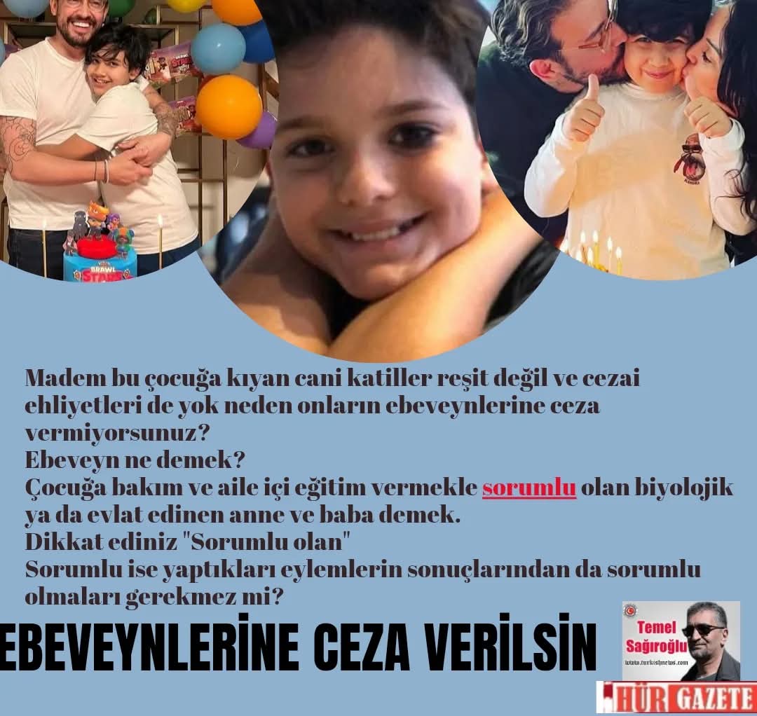 BU CANİ KATİLLERİN EBEVEYNLERİNE CEZA VERİLSİN ‼️

Bir çocuk ölürse, onunla birlikte anne ölür, baba ölür.
Huzur, mutluluk, düzen ölür.
Güzel rüyalar, hayaller, umutlar ölür.
Güneşin yedi rengi, yıllar aylar, günler ölür.
Geriye sadece kabuslar ve her dakikası cehennem azabı