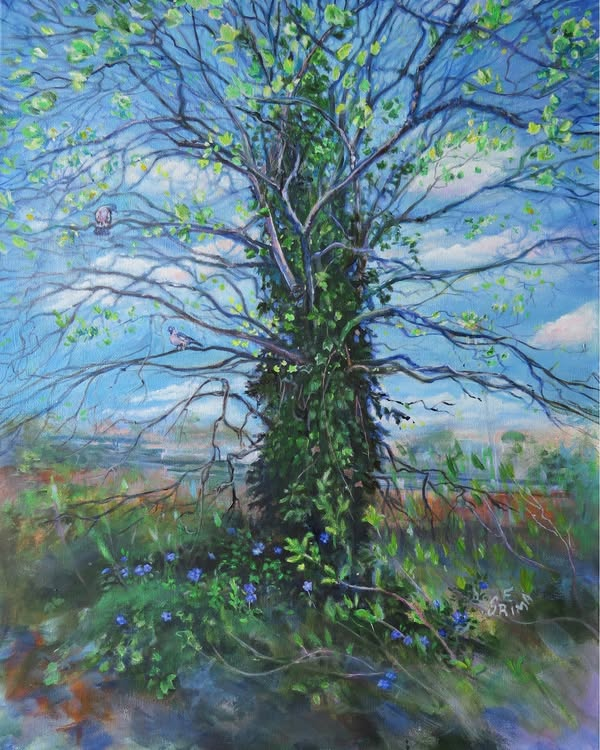 LLHappyArt's tweet photo. Happy Sunday sparkle seekers! Here's a painting to make you think of spring! 'Periwinkle Blue' is on display at Green Goose Gallery, Altrincham. Hope you are having a wonderful afternoon 
#littlelizhappyart #treesandlight #treeart #treepaintings https://t.co/U3wuTj3Xny