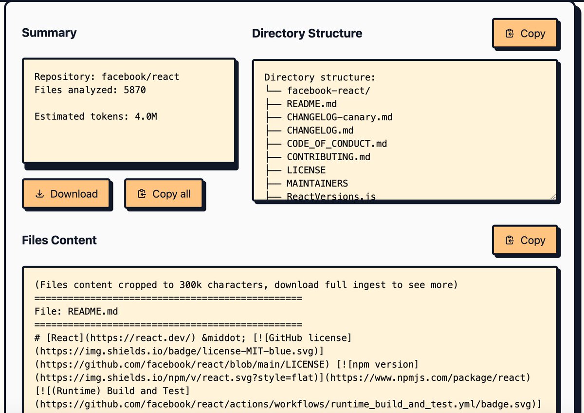 GithubProjects's tweet image. 💡Tip:
Change “github” with “gitingest” in the URL, and you’ll get the whole repository as a single string, which you can directly paste into your LLMs.