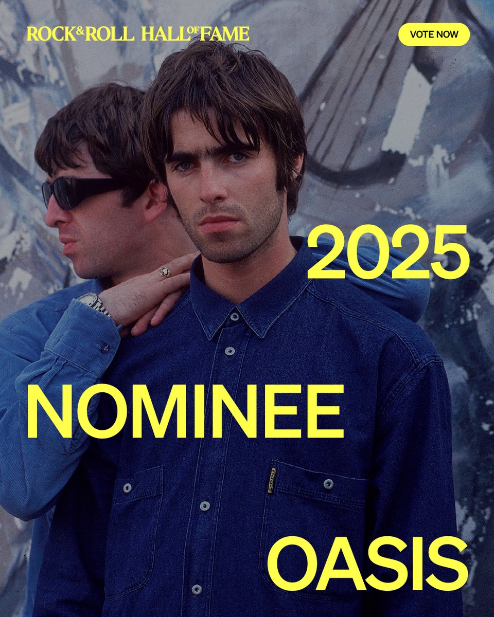 rockhall's tweet image. With expertly crafted lyrics and anthemic sound, @oasis’ Britpop took the world by storm.

Share your ballot, spread the word, and vote daily now until April 21. Fan Vote, sponsored by @AlliantCU, vote.rockhall.com. #RockHall2025