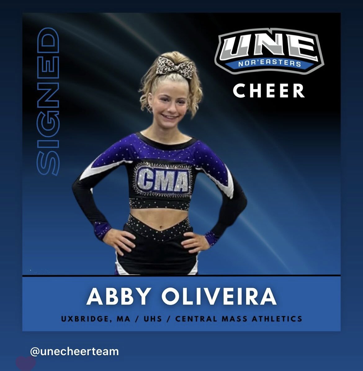 UHS_Spartans's tweet image. Congrats to Abby Oliveira who has committed to @unecheerteam!