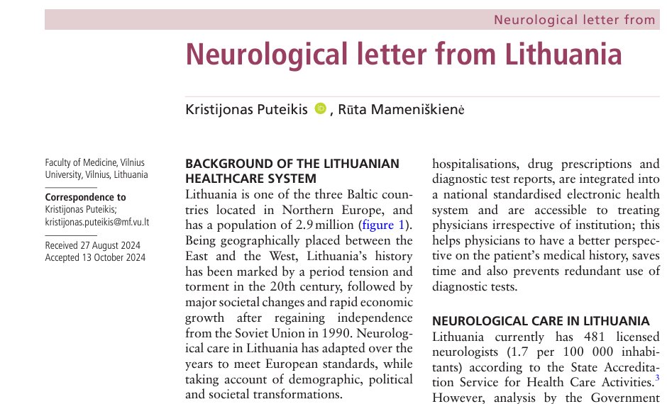 Neurological letter from Lithuania – the story of breakthroughs in neurological care and remaining troubles in a small European country
