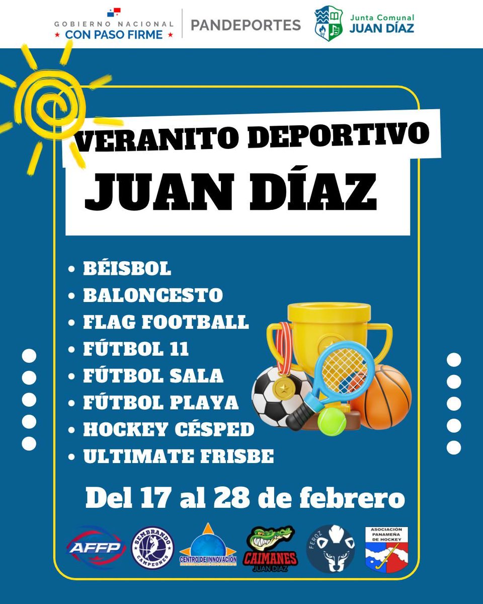 Junta Comunal de Juan Díaz (@jcjuandiazof) on Twitter photo Veranito! Deportivo Juan Díaz
La Junta Comunal de Juan Díaz, <a href="/Pandeportes/">Pandeportes</a> y aliados deportivos te invitan a participar en nuestras clínicas deportivas* ⚽🏀🏑⚾ .
<a href="/DavidBernal07/">SoyDavidBernal</a> | <a href="/Panamaalcaldia/">Alcaldía de Panamá</a>
forms.gle/eQ6JKSjgS59AUS…
¡Juan Díaz, la capital del deporte! Veranito! Deportivo Juan Díaz
La Junta Comunal de Juan Díaz, <a href="/Pandeportes/">Pandeportes</a> y aliados deportivos te invitan a participar en nuestras clínicas deportivas* ⚽🏀🏑⚾ .
<a href="/DavidBernal07/">SoyDavidBernal</a> | <a href="/Panamaalcaldia/">Alcaldía de Panamá</a>
forms.gle/eQ6JKSjgS59AUS…
¡Juan Díaz, la capital del deporte!