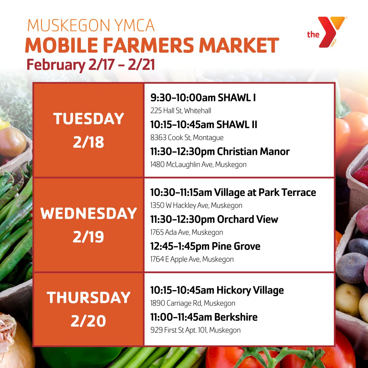 Our Mobile Farmers Market is on the road this week—check out our schedule below and stop by for fresh, affordable produce.