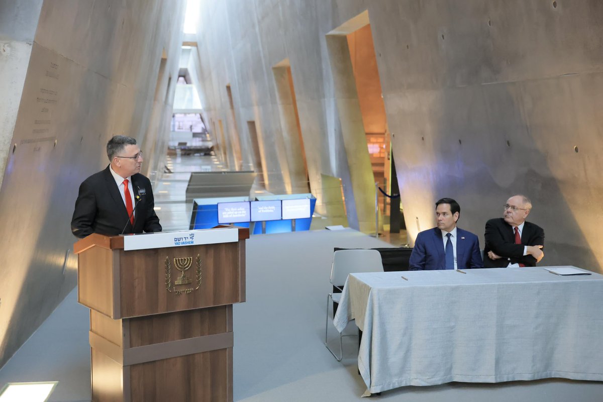 My remarks at "Yad Vashem", during a ceremony with U.S. Secretary of State Marco Rubio <a href="/SecRubio/">Secretary Marco Rubio</a> and "Yad Vashem" Chairman Dani Dayan <a href="/AmbDaniDayan/">Dani Dayan</a>:

"We live in a time where the ancient desire to eliminate the Jewish people has become stronger. It has become a plan of action for