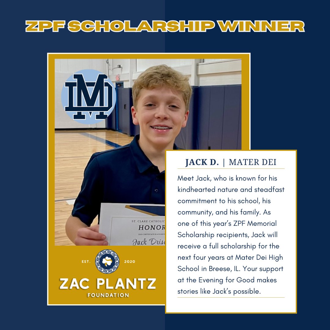We're excited to announce this year's ZPF Memorial scholarship winner, Jack D. from Mater Dei! <a href="/breesematerdei/">MaterDeiHighSchool</a> 

We'll be announcing our ZPF scholarship winners at the Evening for Good on February 22nd! It's not too late to join us! Grab your tickets at the link in our bio!