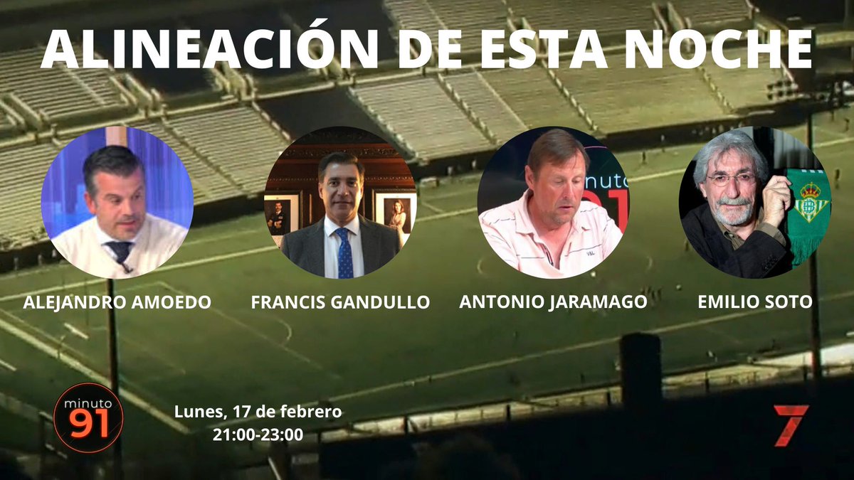 🤩 Noche de lunes, noche de #Minuto91Sevilla.

❤️ Analizaremos el partido del #SevillaFC en Valladolid.

💚 Duelo entre #RealBetis y Real Sociedad por Europa.

👥 Con <a href="/aleamocab/">Alejandro Amoedo</a>, <a href="/FrancisGandullo/">Francis Gandullo</a>, <a href="/eljaramago/">Antonio Jaramago</a> y <a href="/EmilioSoto10/">Emilio Soto</a>.

📺 A partir de las 21:00 en <a href="/7TVSevilla/">7TV Sevilla</a>.