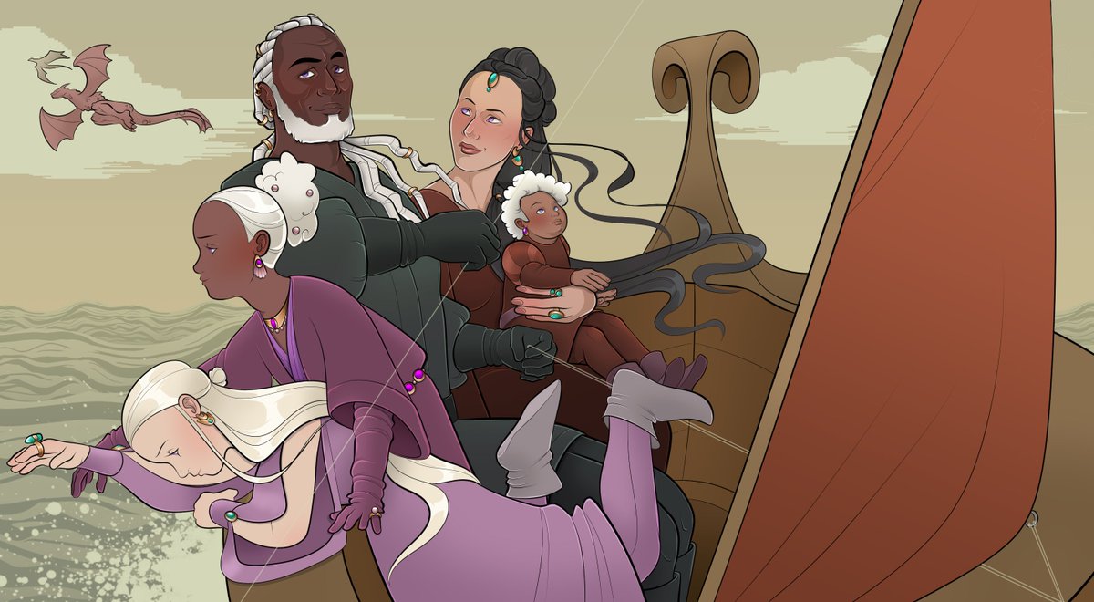Awhile back I promised <a href="/vvave3005/">Vivi</a> a pic of the Velaryons, so here is Corlys &amp; Rhaenys sailing with their kiddos and cousin Rhaenyra🌊