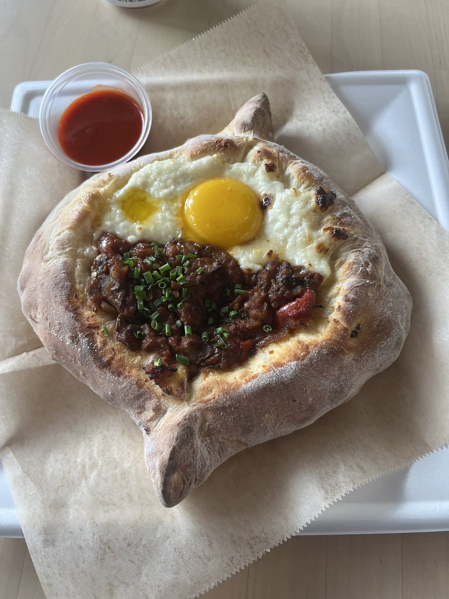 steve_swankey's tweet photo. First Khachapouri. It’s really good https://t.co/BcZZicVk1Q