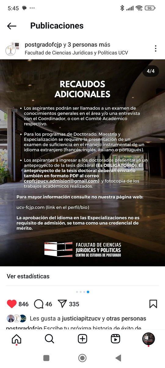 Hasta el próximo 20 de febrero las preinscripciones en el Centro de Estudios de Postgrado de la FCJP-UCV para Especializaciones y Maestrías y Doctorados. Difundan entre sus colegas y amigos.

Aquí el link:

ucv-fcjp.com/preinscripcin-…