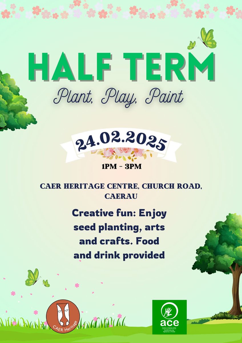 Dave 💙 (@sharewyatt) on Twitter photo Half Term Family Fun <a href="/CAERHeritage/">CAER Heritage</a> centre. Join us on Mon 24th Feb, 1pm - 3pm for Wild Flower seed sowing, Arts and crafts, food & drinks. No booking needed just come along 🙂🧚♀️🎋🌾🌸🌷🌻🍕🍰🫖☕🧋
<a href="/cardiffuni/">Cardiff University</a> <a href="/elycaerau_ACE/">ACE</a> <a href="/CommunityGtwy/">Community Gateway</a> <a href="/LearnCardiff/">Learn Cardiff</a> <a href="/PEBradbury/">Peter Bradbury</a> Half Term Family Fun <a href="/CAERHeritage/">CAER Heritage</a> centre. Join us on Mon 24th Feb, 1pm - 3pm for Wild Flower seed sowing, Arts and crafts, food & drinks. No booking needed just come along 🙂🧚♀️🎋🌾🌸🌷🌻🍕🍰🫖☕🧋
<a href="/cardiffuni/">Cardiff University</a> <a href="/elycaerau_ACE/">ACE</a> <a href="/CommunityGtwy/">Community Gateway</a> <a href="/LearnCardiff/">Learn Cardiff</a> <a href="/PEBradbury/">Peter Bradbury</a>