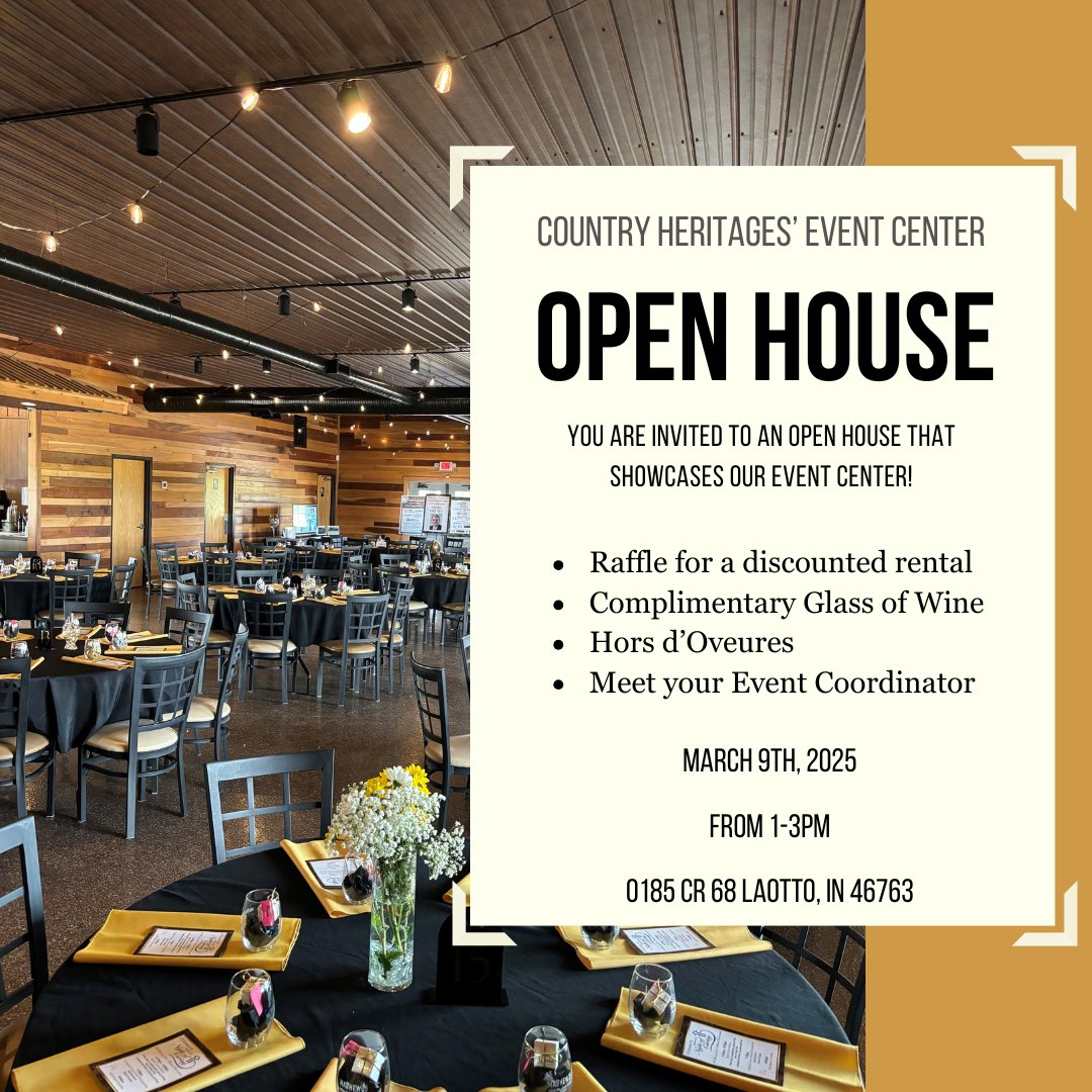 Join us for an open house this March to see inside our Event Center! Whether it's a party, shower, corporate event, or rehearsal dinner, our beautiful venue offers a stunning and private setting for up to 125 guests.