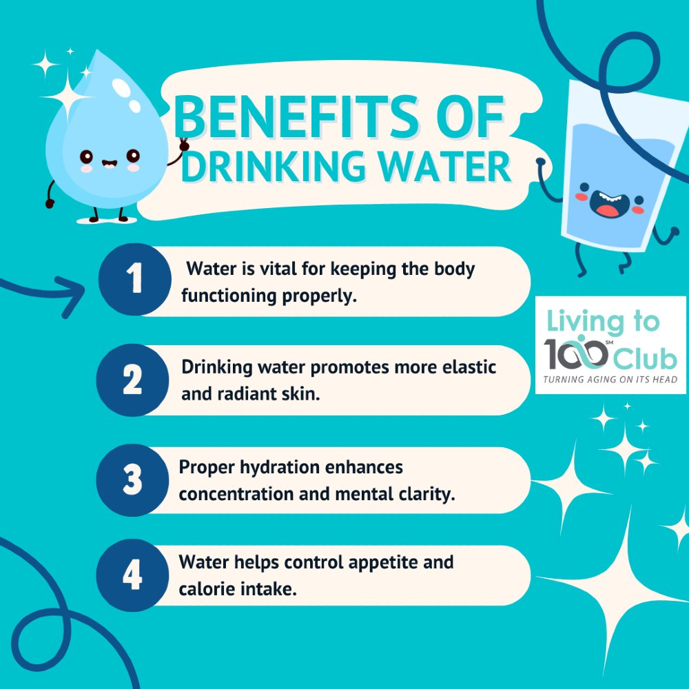 Hydration for Overall Wellness
Seniors should focus on consistent hydration as part of a healthy lifestyle. By making water easily accessible, enjoyable, and part of daily routines, staying hydrated becomes much simpler—and more rewarding! #livingto100Club #drinkmorewater #health