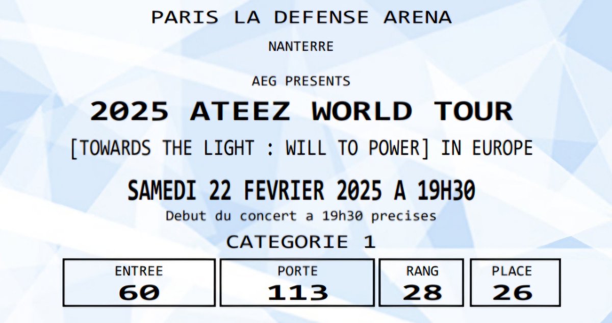 Sunny_Moonyy's tweet photo. Coucou ! Mon amie ne peut plus venir au concert, je revends sa place en cat 1 au prix d'achat à 139€ si ça intéresse quelqu'un. Envoyez-moi un mp :)

#ATEEZ #ATEEZinParis #Paris #billet #revente #billetateez #reventebillet #ATEEZinEurope #ATEEZ_Europe_Tour https://t.co/ZyIgtvazBt