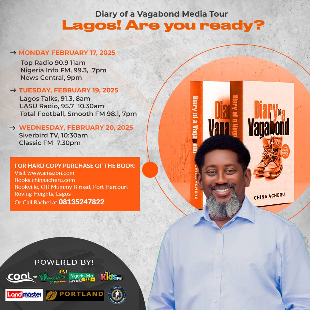 LAGOS, GET READY!

'Diary of a Vagabond' is coming to a media house near you! 

The author <a href="/Ikwerreman/">China Acheru</a>  will be sharing exclusive insights.

Where will you be tuning in from? 

#DiaryOfAVagabond
#LagosMediaTour
#MeetTheAuthor
