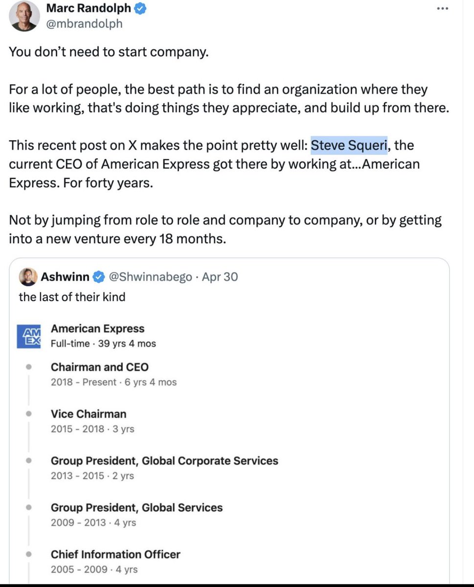 ShirpurkarRupal's tweet photo. Couldn't agree more!  
Success isn’t always about starting something new. Sometimes, it’s about growing where you are, making an impact, and building something meaningful over time.  Steve Squeri’s journey at @AmericanExpress is a perfect example. #Leadership #CareerGrowth https://t.co/M8z2K7Txv7