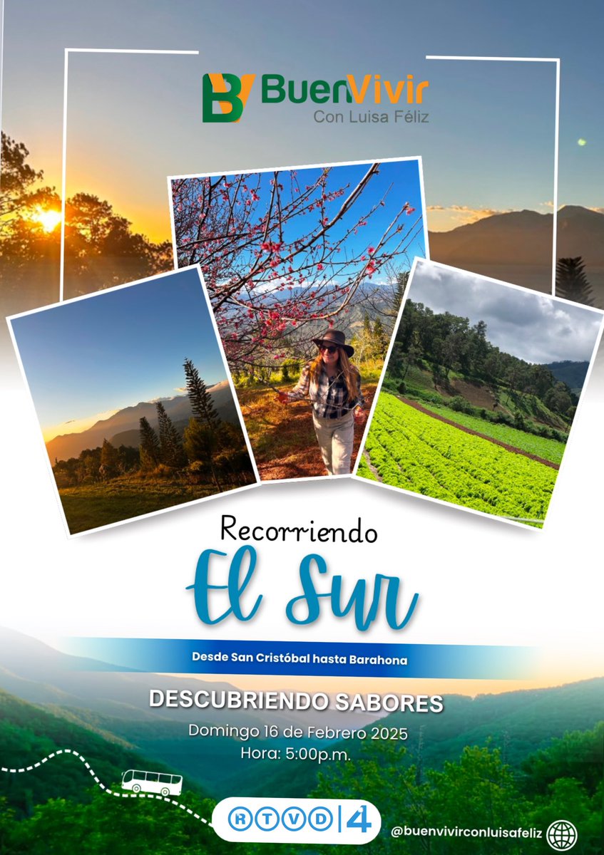 Casi en el aire, Buen Vivir presenta un recorrido por el sur del país,  descubriendo sabores.  Este domingo 16 de febrero por <a href="/rtvd_4/">RTVD 4</a> . <a href="/TurismoRD/">Ministerio de Turismo RD</a> <a href="/DavidColladoM/">David Collado</a> <a href="/CicomRD/">Cicom RD</a> <a href="/RTmagazinedo/">Resumen Turismo Magazine</a> <a href="/javiernoguera66/">Javier Noguera</a> <a href="/AsonahoresRD/">Asonahores</a> <a href="/jacquiemora/">Jacqueline Mora</a> <a href="/tammyreynoso/">Tammy Reynoso</a>