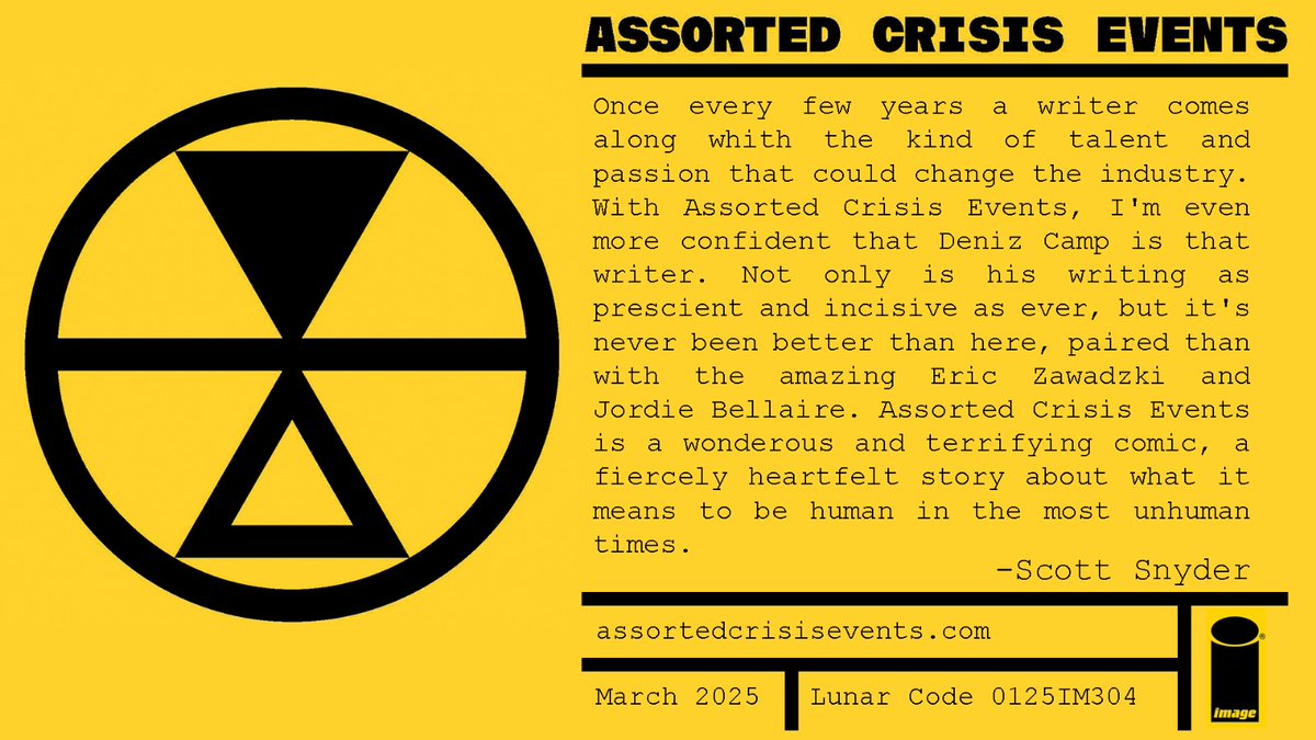 "But I still gotta go to work." 

ASSORTED CRISIS EVENTS is on FOC TOMORROW, which means it's your last chance to be sure you get a copy. Call your shop! Call your mother! Call your congressman! 

Tell them you want ACE # 1!