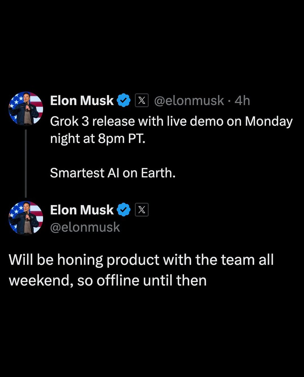 ajay34's tweet photo. Smartest AI on Earth" – Elon Musk unveils Grok 3!
With cutting-edge advancements, Grok 3 is set to redefine AI intelligence and capabilities. The future of AI just got smarter! 🔥
#Grok3 #ElonMusk #AIRevolution #TechInnovation https://t.co/GmE8uCchnn