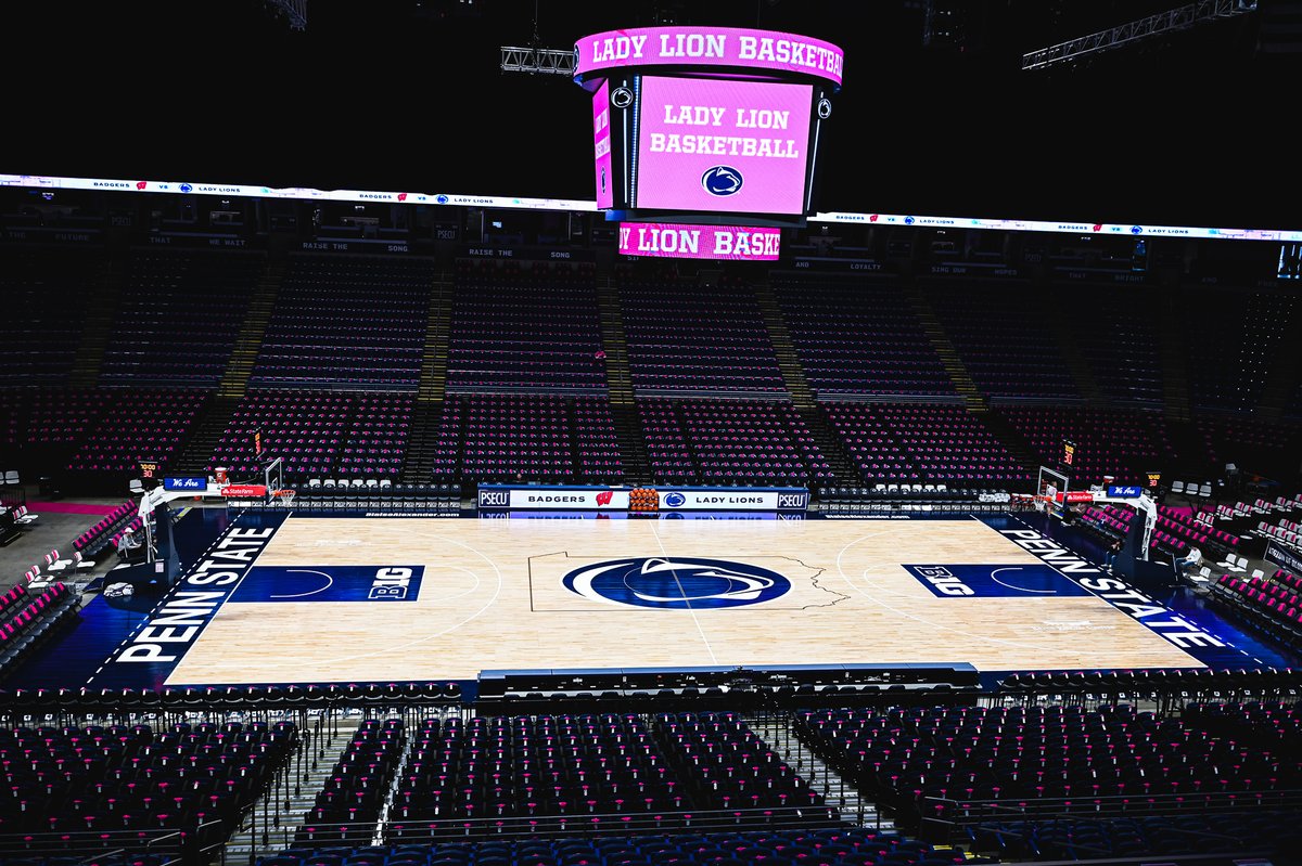 PennStateWBB's tweet photo. Painting the BJC pink today 💓 

#LionMentality x @PAPinkZone https://t.co/gP4vOdpJJc