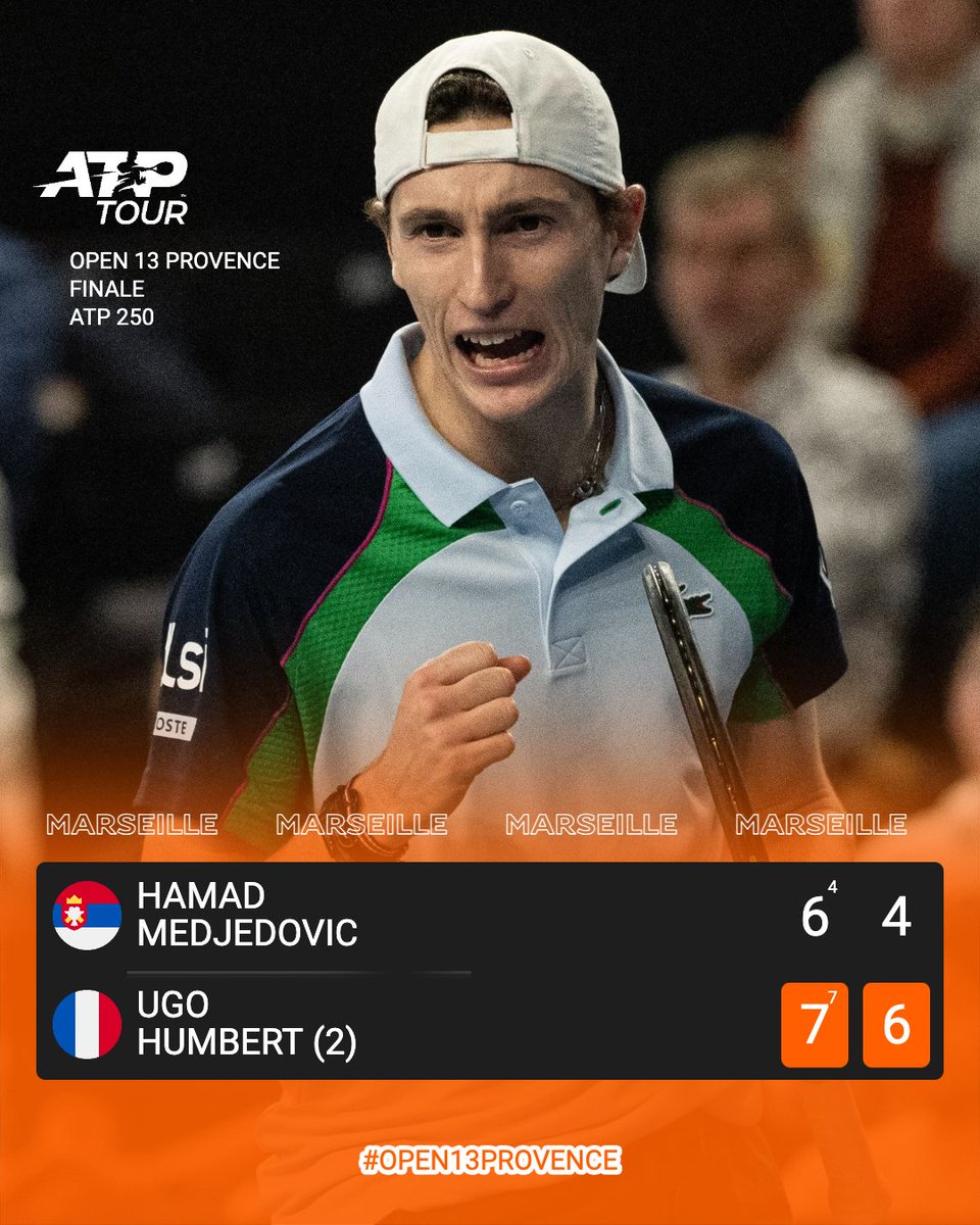 FFTennis's tweet photo. UGO HUMBERT CONSERVE SON TITRE À MARSEILLE ! 

Comme en 2024, le N°1 français s'impose en finale de l'Open 13 et décroche son 7e titre ATP 🏆

#O13Provence https://t.co/lUYBvUxqCK