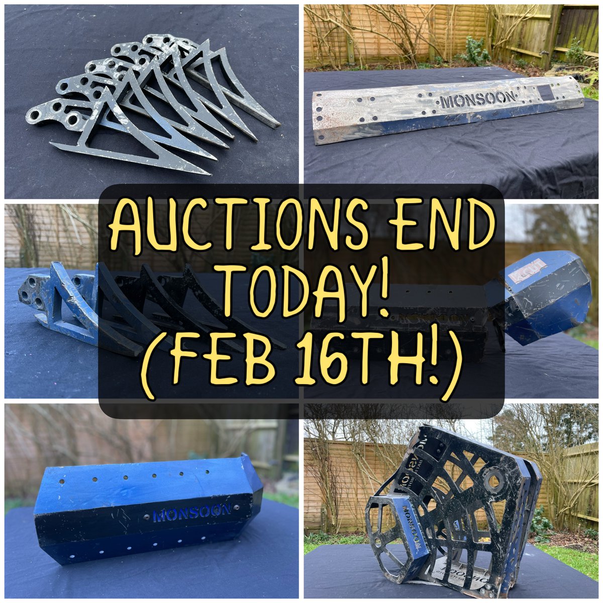 Our Monsoon part eBay auctions end in just a COUPLE OF HOURS! 😱 It's your last chance to win a piece of BattleBots history! Click here to bid! 👉 ebay.co.uk/usr/monsoontom 👈
International shipping is available, as is collection from BBB Brawl on 22nd Feb!
#MonsoonRobot