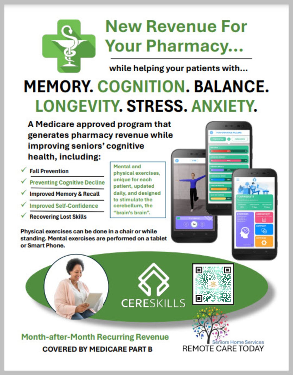 RemoteMedical's tweet image. Our Pharmacy Revenue Program's Multiple Streams Of Revenue: 
-Enroll your eligible seniors in CereSkills
- Help pay &amp;amp; certify you to receive medical billing revenues
- Enroll your network of pratices
LEARN MORE: PharmacyRevenue.Solutions
SCHEDULE MEETING: BizMeetUp.Online