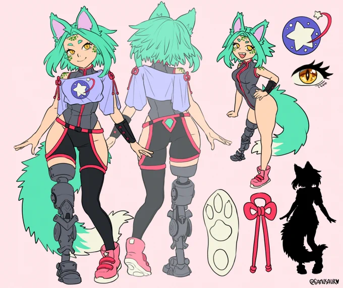 I gave my girl Ake a little redesign  What do you think?I'm having a lot of fun doing this ref sheets New--------Old 