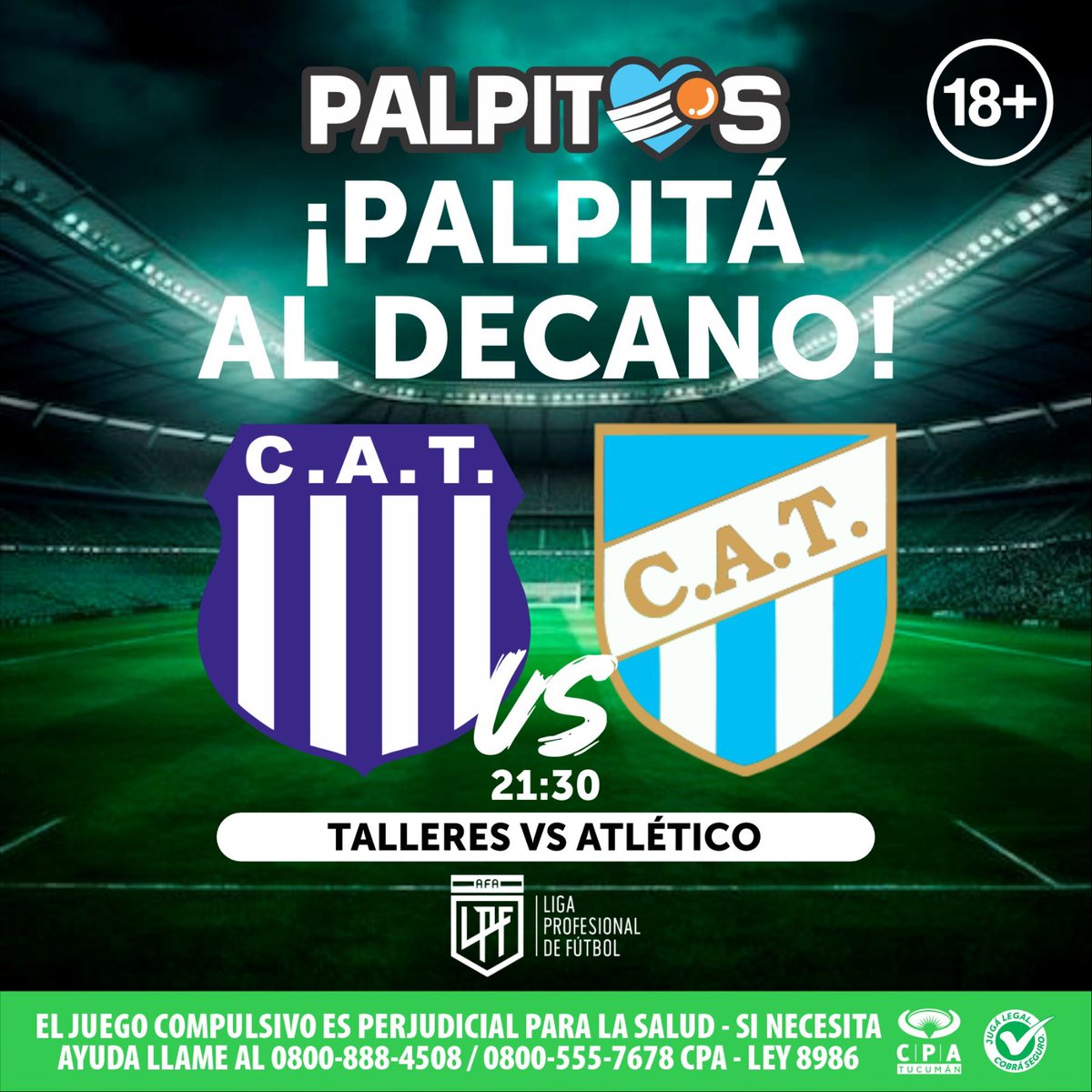¡Juega el #Decano en la #LigaProfesional! ⚽🙌🏻 #Atlético se mide ante #Talleres. Hacé tu jugada en <a href="/Palpitosok/">Pálpitos</a> ➡️ lc.cx/W0zYuT