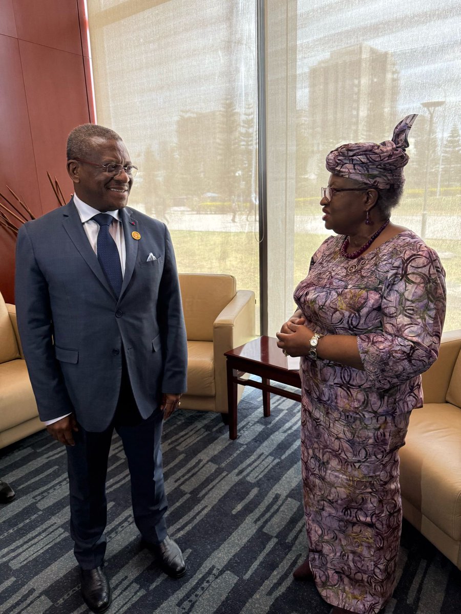 Engaging with the Prime Minister of Cameroon H.E Joseph Ngute and his delegation on the substance, process and logistics of WTO’s 14th Ministerial Conference. Thank you Excellency for your dedication to giving the success of MC14 yours and the Cabinets full attention.