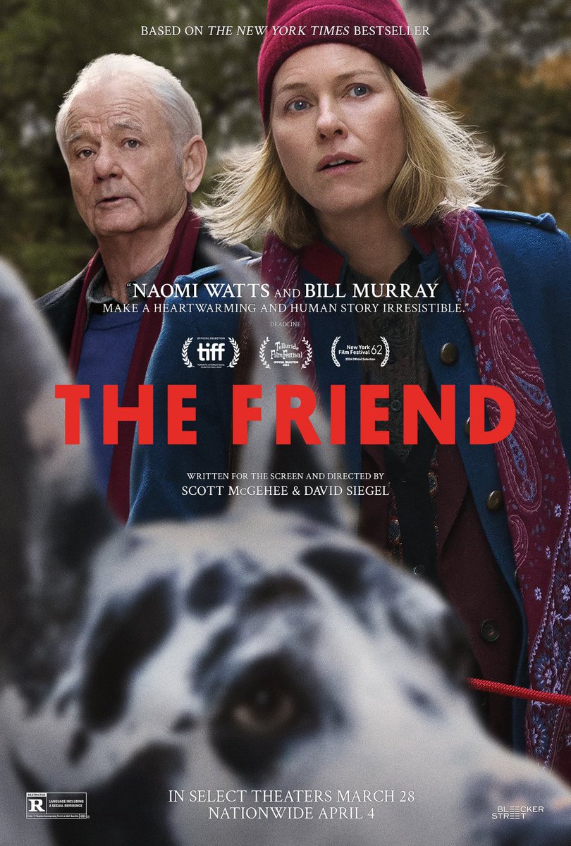 filmes_e_filmes's tweet image. A @bleeckerstfilms divulgou o pôster oficial de &quot;The Friend&quot;, drama estrelado pela dupla Bill Murray e Naomi Watts - baseado no best-seller homônimo de Sigrid Nunez - que estreia dia 28 de março nos cinemas americanos.❤️🎥

#thefriend #billmurray #naomiwatts #sigridnunez
