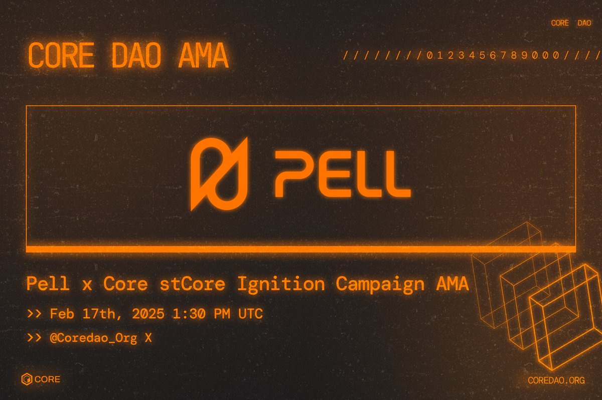 Core DAO 🔶 (@coredao_org) on Twitter photo AMA tomorrow! 🎙️
Join us and <a href="/Pell_Network/">Pell Network | BTC Restaking</a> to learn how to maximize your sparks in the new Pell ignition campaign. ⚡️
🗓️ Feb 17, 1:30 PM UTC
🔗👇
x.com/i/spaces/1eaKb… AMA tomorrow! 🎙️
Join us and <a href="/Pell_Network/">Pell Network | BTC Restaking</a> to learn how to maximize your sparks in the new Pell ignition campaign. ⚡️
🗓️ Feb 17, 1:30 PM UTC
🔗👇
x.com/i/spaces/1eaKb…