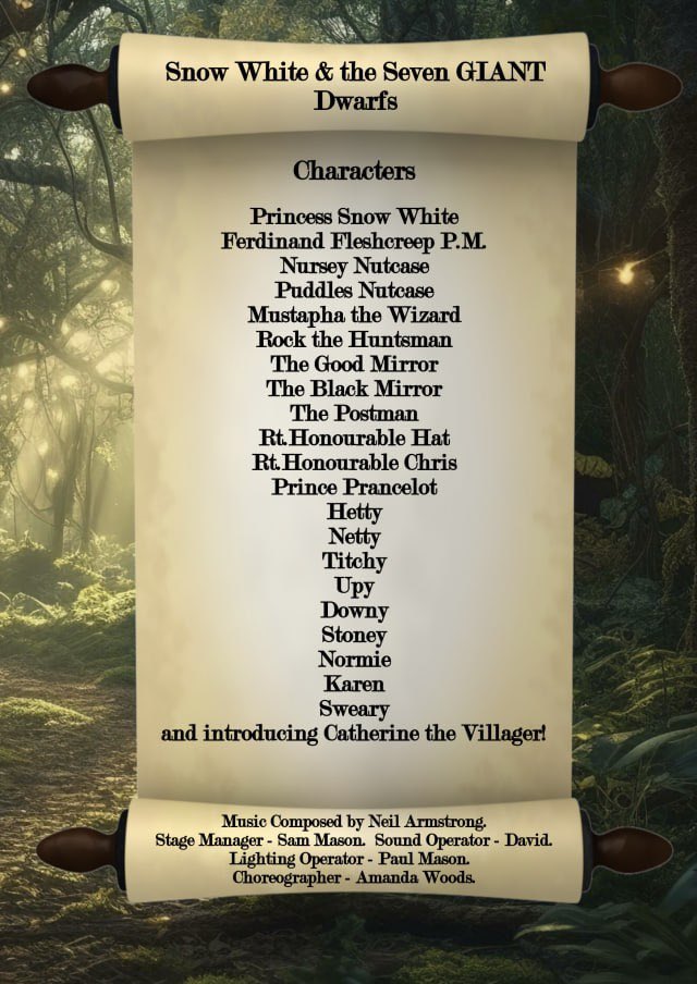 Can Snow White and her band of Seven genetically-modified Dwarfs put a stop to this Totalitarian Tip-Toe, or will the Powers-that-Should-Not-Be win the day?  
then find out by buying or reserve tickets ( to pay on the night )  at our email 
standonthestage@gmail.com