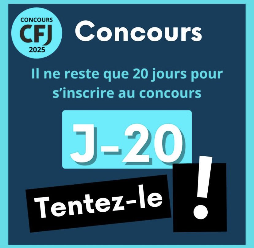 🚨 CONCOURS 2025 🚨J-20 ! Les inscriptions à notre concours d’admission sont ouvertes pour la rentrée 2025, toutes spécialisations confondues. Il vous reste 20 jours pour vous inscrire avant le 5 MARS - 11h00 ici 👉  shorturl.at/FArHz