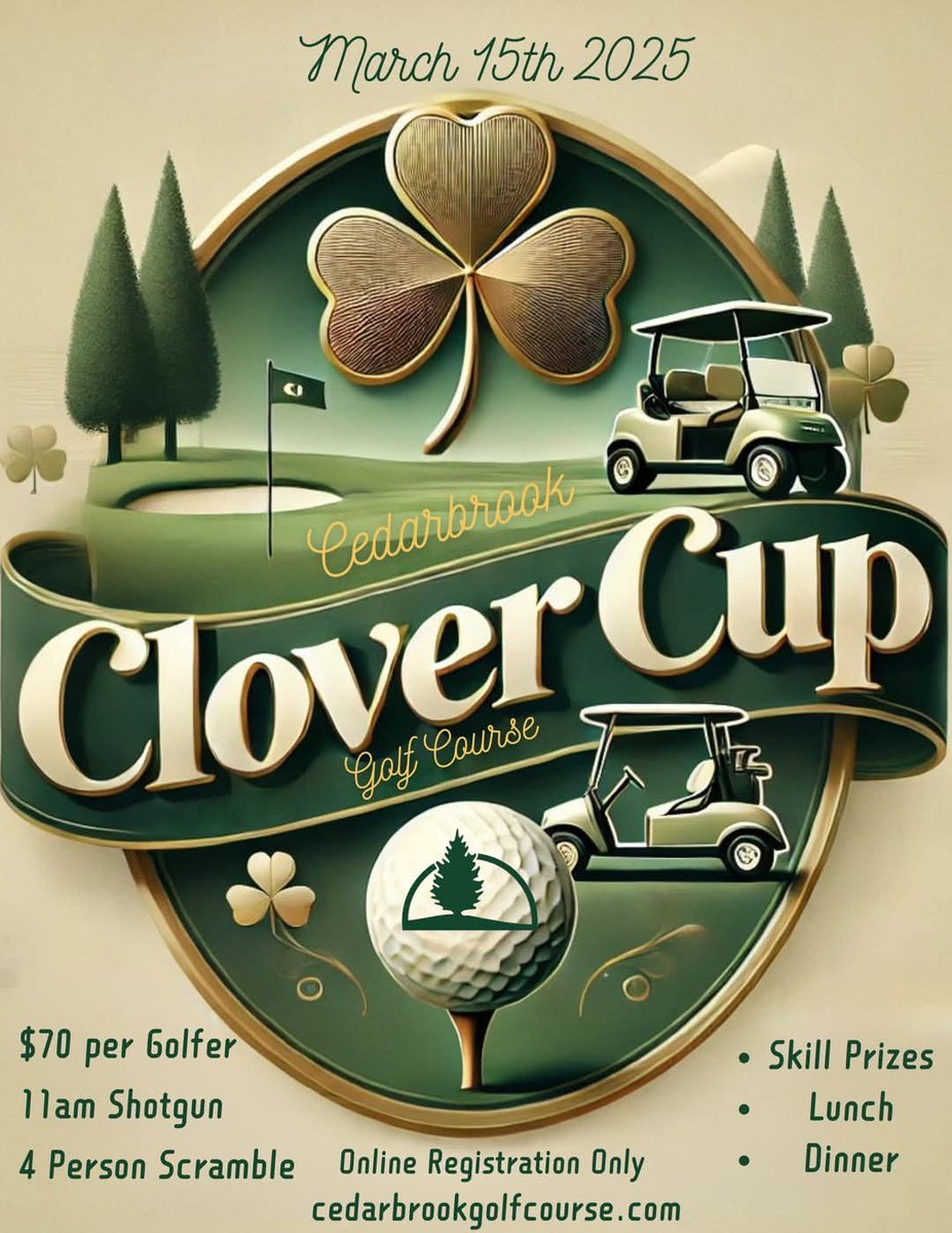 CedarbrookGCPA's tweet photo. Getting ready for the Clover Cup Scramble.   Less than 1 month to go.  Sign up soon. Spots are filling up fast!!!! https://t.co/U7AUfsKFrF