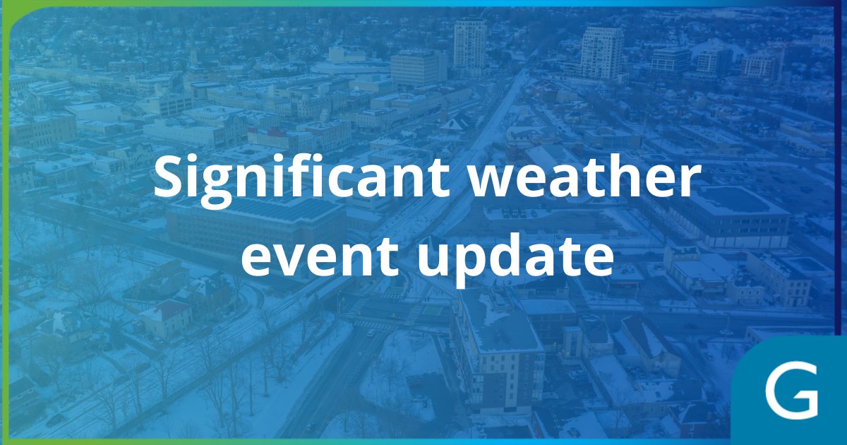 Today's weather-related closures: 
☃️Centennial Park Arena
☃️Exhibition Park Arena 
☃️Guelph Sports Dome 
☃️West End Community Centre
☃️Evergreen Seniors Community Centre 
☃️Victoria Road Recreation Centre 
☃️Guelph Civic Museum 
More info: ow.ly/ii5f50V0W2f