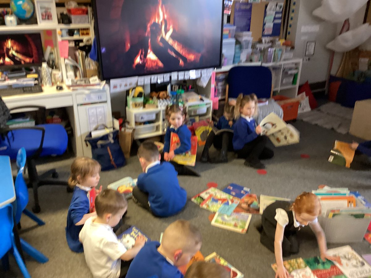 What better way to warm up after a freezy Friday lunchtime than sitting in front of the fire choosing our next library books.