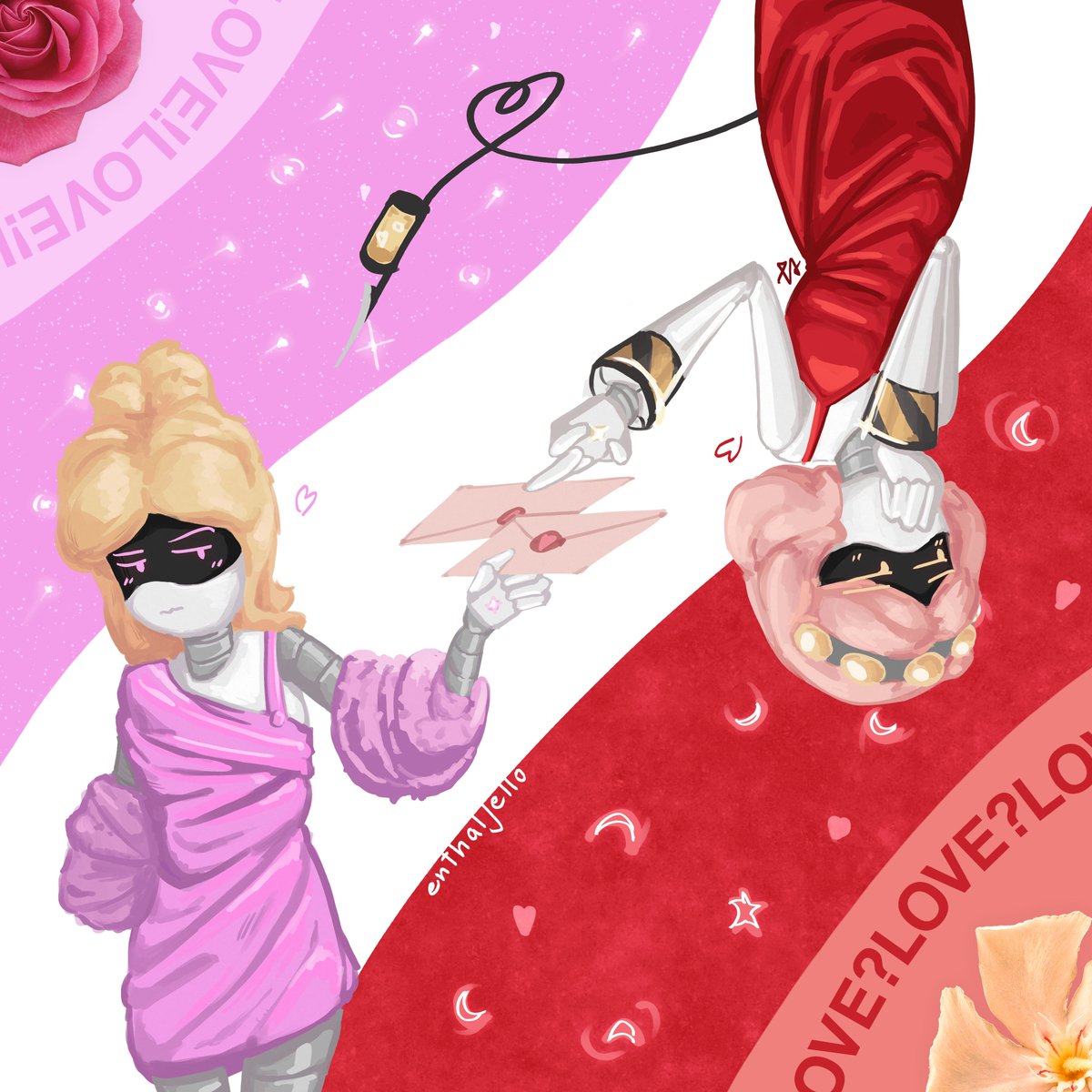 enthaljello's tweet image. valentine vizzy!! *checks time* Oh no. 
#murderdrones #vizzy #pinklemonade #mdtwt