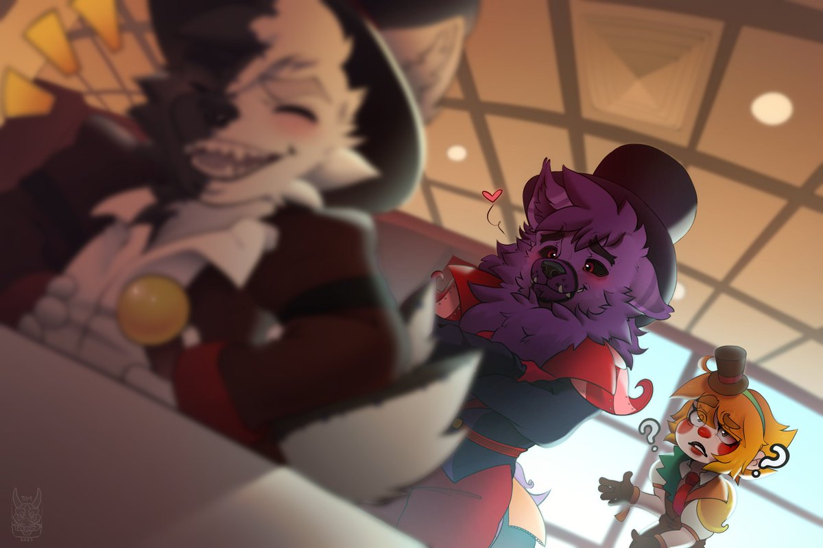 CrashJones3's tweet photo. C: N'oubliez pas le jouet du menu enfant.
- K: T'es plus un enfant chéri. 
- C: Ah oui, un jouet pour adulte alors !
- K: Il est con, mais je l'aime.
- O: WAT?

Dessin par @TheAwakeMonster Kage @KageSama_Bara et Orelia @SILiAProd  🖤🩶 https://t.co/4kGzf8WsRo
