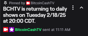 Daily shows are returning to Twitch, Parti, Kick, Youtube, &amp; Rumble on 2/18/25 at 20:00 CDT.

After many setback, we are not giving up, &amp; will be back stronger than ever.

BCHTV will have such a big following that X will need to reinstate the 12.6K follower 3+yr verified account.