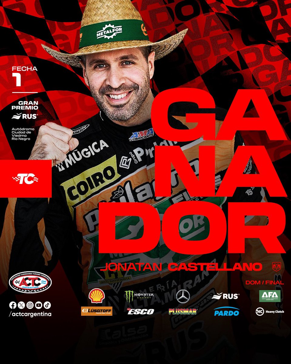 actcargentina's tweet photo. CASTELLANO GANA LA 1º DEL 2025

@pincholobe gana el #GPViedmaRUS en la primera fecha del TC 🥇

#ACTC #TurismoCarretera https://t.co/UvaOzQu0Th