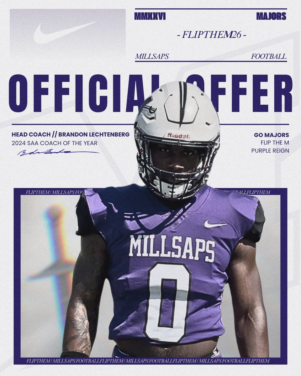 Anthony Roman (@romanco26) on Twitter photo After a great conversation with <a href="/coach_lonardo/">Coach Lo</a> I am blessed to receive an offer from millsaps college 💜🤍 <a href="/PParkFB/">Pinellas Park Football</a> <a href="/PinellasHSMedia/">Pinellas Highschool Media Group</a> <a href="/PrepRedzoneFL/">Prep Redzone Florida</a> <a href="/GEMCLASS_/">G.E.M. Class Recruiting</a>
#AGTG After a great conversation with <a href="/coach_lonardo/">Coach Lo</a> I am blessed to receive an offer from millsaps college 💜🤍 <a href="/PParkFB/">Pinellas Park Football</a> <a href="/PinellasHSMedia/">Pinellas Highschool Media Group</a> <a href="/PrepRedzoneFL/">Prep Redzone Florida</a> <a href="/GEMCLASS_/">G.E.M. Class Recruiting</a>
#AGTG