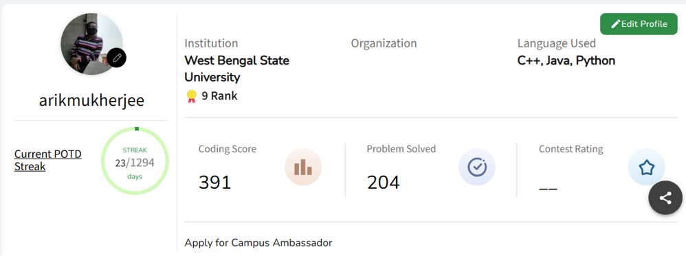 ArikMukherjee6's tweet image. It's been an incredible journey of learning and growth in the world of programming . A huge shoutout to everyone who supported me along the way! ๐ After a couple of months , getting back to GFG .
#GeeksforGeeks #CodingAchievement
