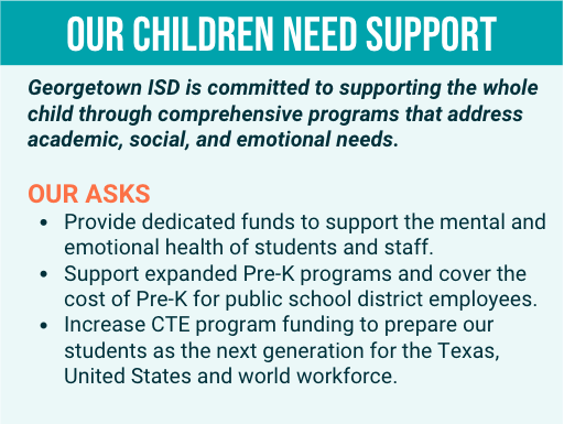 As Texas continues to lead the nation in economic growth and opportunity, the success of our public schools remains fundamental to our state's future prosperity. While Texas educators are making remarkable progress despite funding challenges and increasing mandates, Georgetown