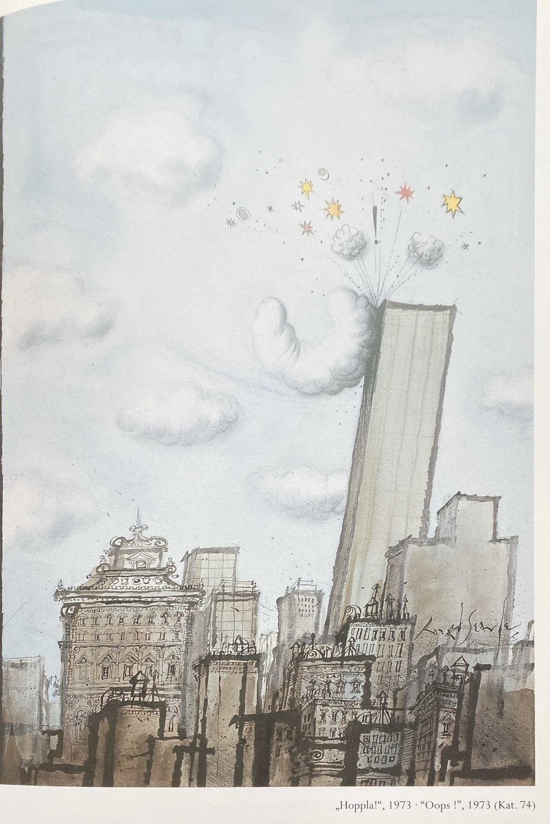 Am I the first to notice this tragically prophetic illustration by the great Ronald Searle from 1973, when the World Trade Center was dedicated?