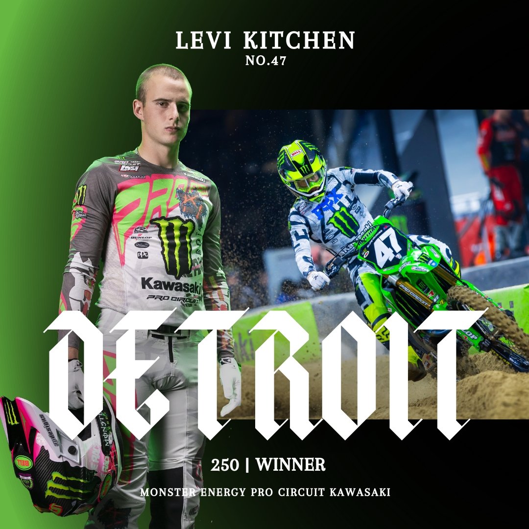 Cooking up wins in Detroit 👨‍🍳 🏆

@levikitchen_  served up victory in an action-packed 250SX main event! 

#WeRace #RaceKawasaki