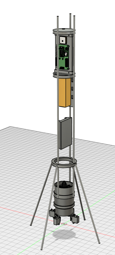 abhignayrk's tweet photo. Changing up the CAD for the EDF lander. I'll be using carbon fiber rods + 3D printed parts for structure rather than a big old cardboard tube to save weight. 

Pretty early on in the CAD, but I have most of the major components in the design https://t.co/JJainXkYpn