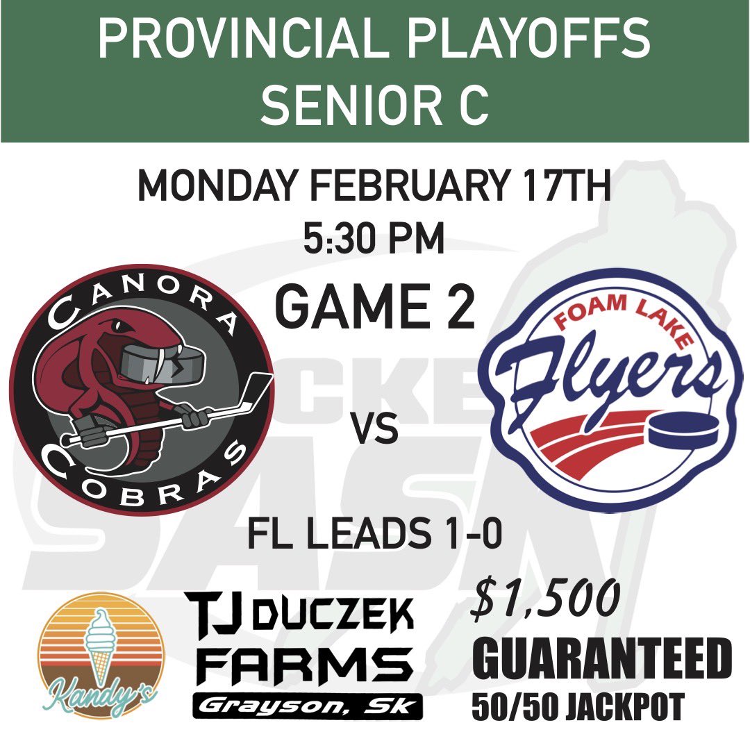 Game 1 was high tempo, packed with hard hits and amazing goaltending. Don’t miss Game 2 on Monday at 5:30 PM as two of the top senior hockey teams in the province go head-to-head, with the Cobras looking to turn the tide in this do-or-die matchup! Guaranteed 50/50 $1,500!