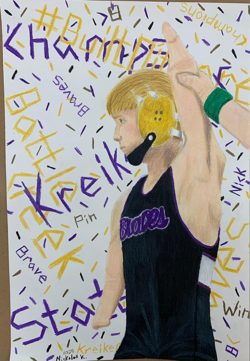 Nick's latest artwork. My absolute favorite wrestler. 💜💛