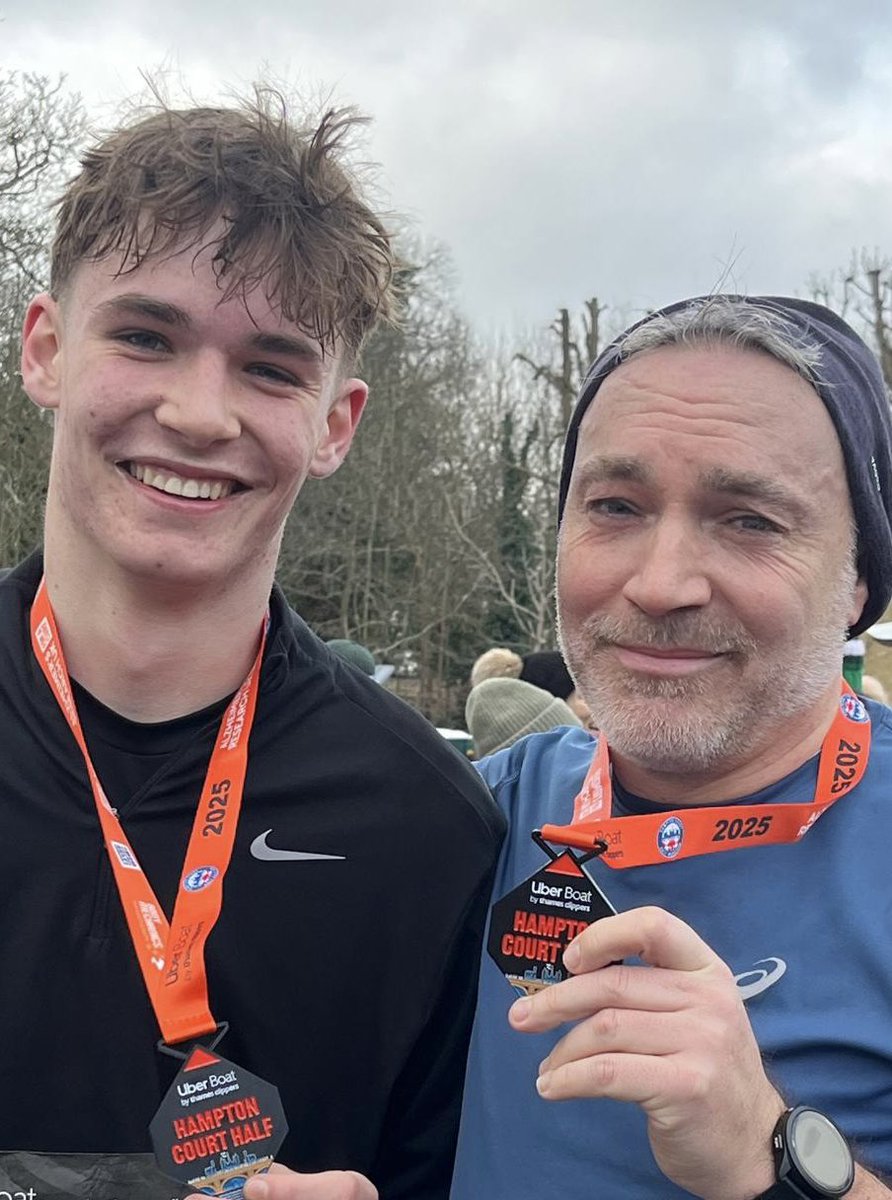 Loads of fun desperately trying to keep up with the eldest son on his first half marathon today at #hamptoncourthalf. Just another thing I can’t beat him at but happy with a PB and another step on way to Paris and #50@50 next year with the long distance legend Guy Emmerson